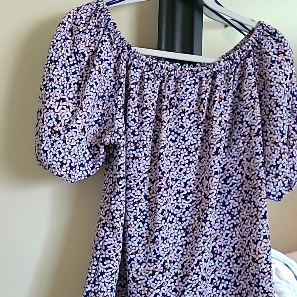 Purple Floral Off Shoulder Blouse Size Small Puff Sleeve Boho Summer Top